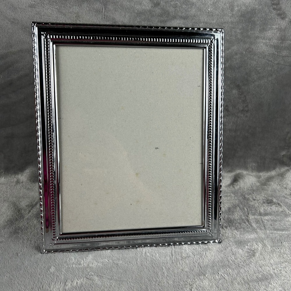 Silver Beaded Metal Picture Frame 8x10 Tabletop Wall Mount‎ Velvet Back